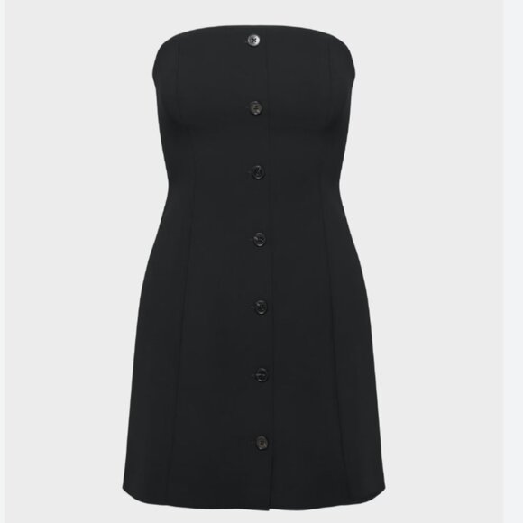 Aritzia Wilfred Rarity Dress Strapless Crepe Button Up Mini Black Size 2 - Picture 4 of 8